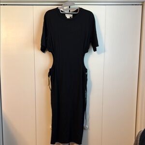 Long Side Cutout Black Midi Dress, size medium